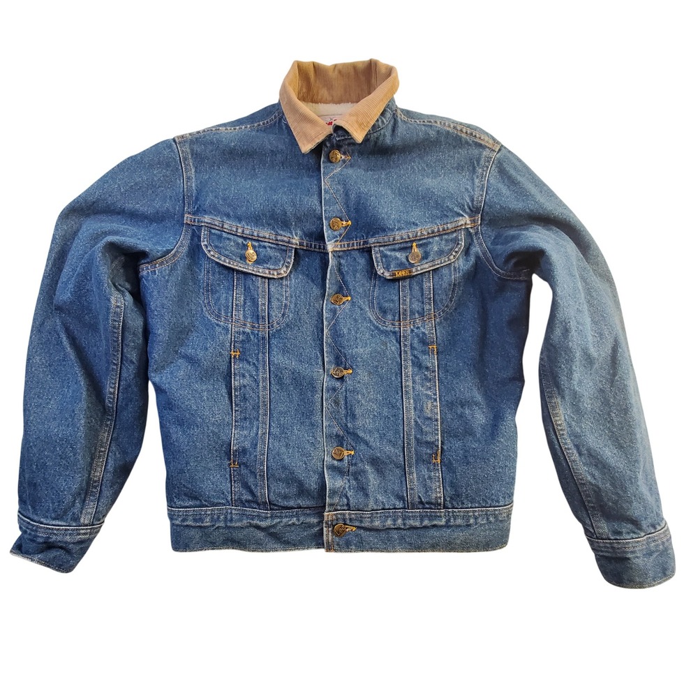 Vintage Lee Storm Rider Denim Trucker Jacket Sherpa Lined Corduroy Collar 36